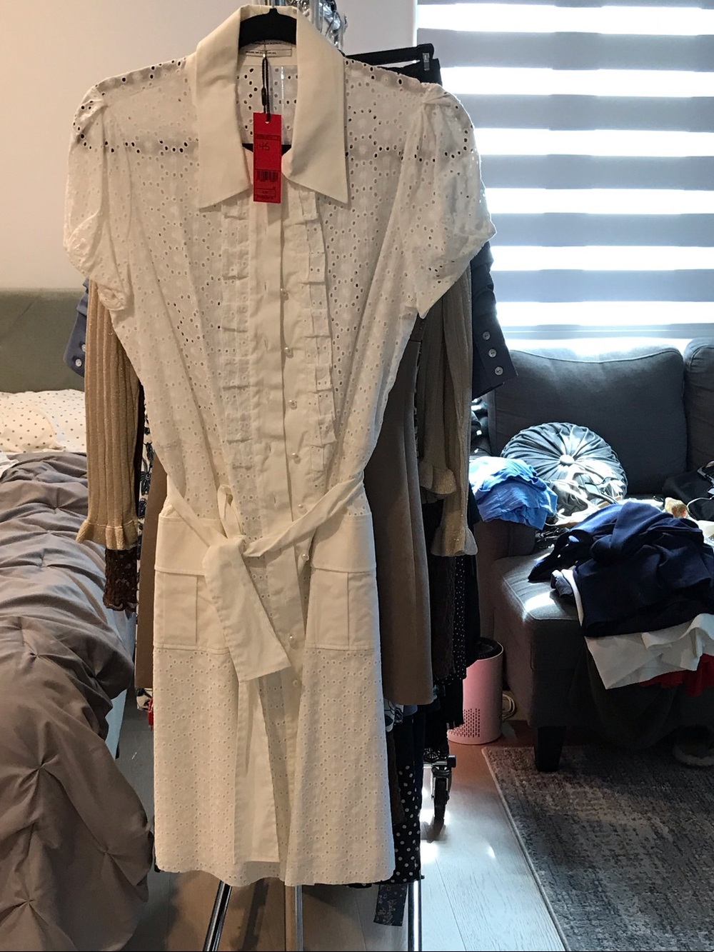 Carolina Herrera White Eyelet Mini Shirt Dress